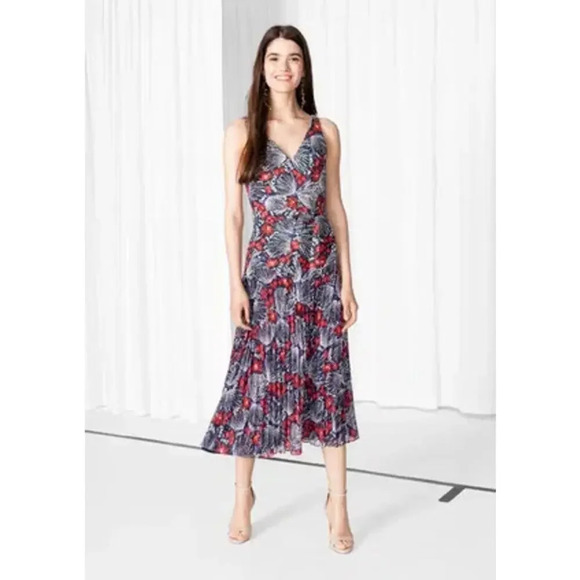 & Other Stories Dresses & Skirts - & Other Stories Navy and Scarlet Floral Midi Dress